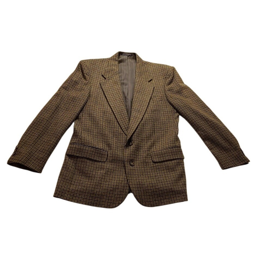 Hunting Horn J Riggins Men's Brown Houndstooth Blazer Jacket Vintage 2Button 42R